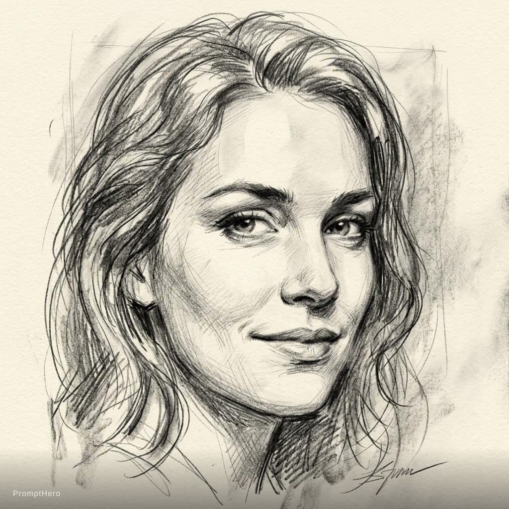 AI generated: sketch of a woman's face, expressive line-work, in the style of beautiful portraits --ar 35:64 --sty...