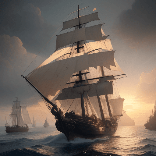 AI generated: Photo of a ultra realistic sailing ship, dramatic light, pale sunrise, cinematic lighting, battered,...