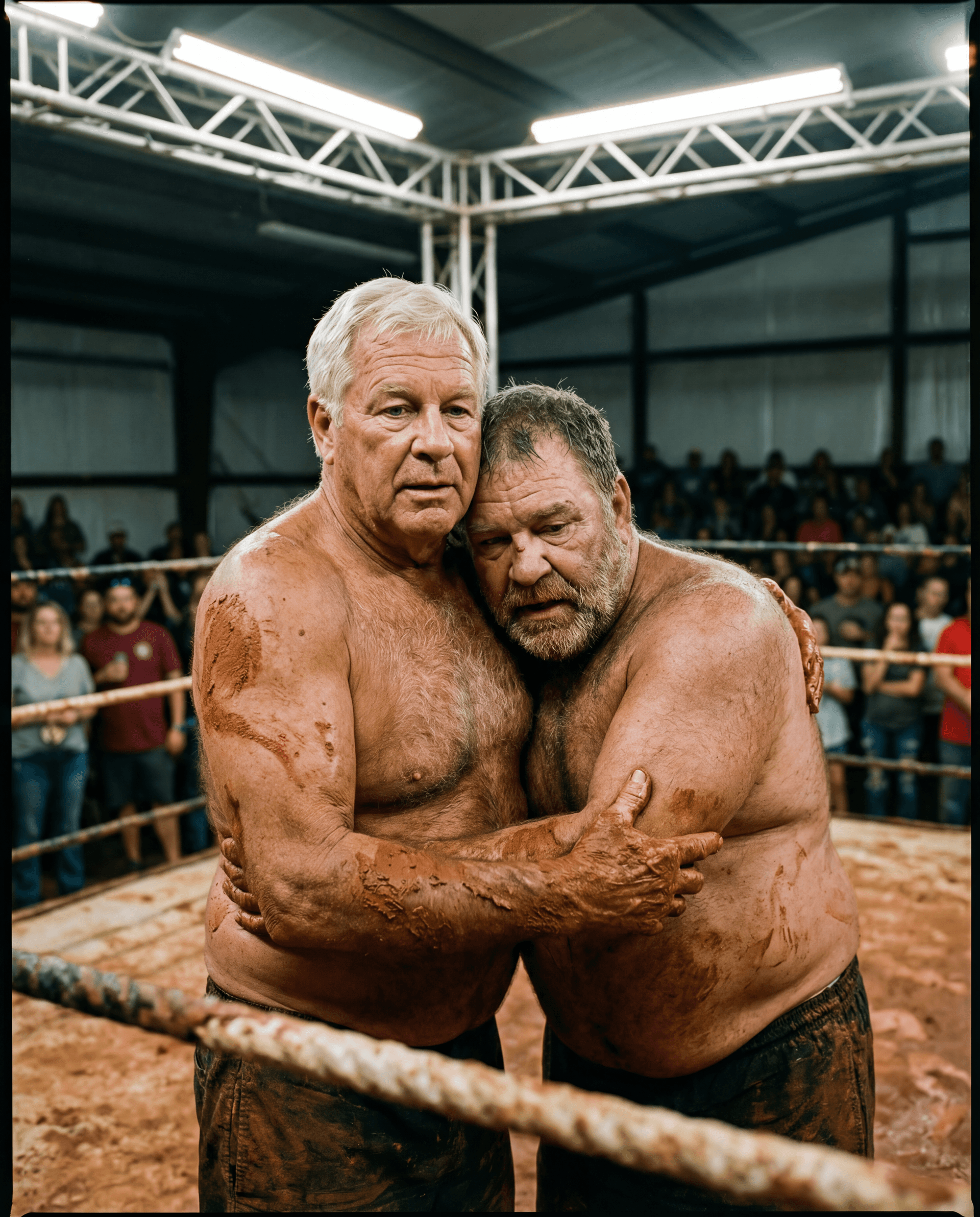 AI generated: RAW DOCUMENTARY SPORTS PHOTOGRAPH
LOCAL AMERICAN RED CLAY MUD WRESTLING — VERTICAL 9:16
ASPECT / OUT...