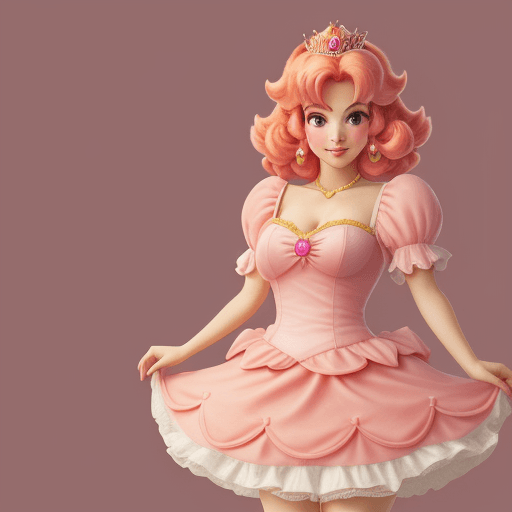 AI generated: High resolution young princess peach, pink castle background short red hair
