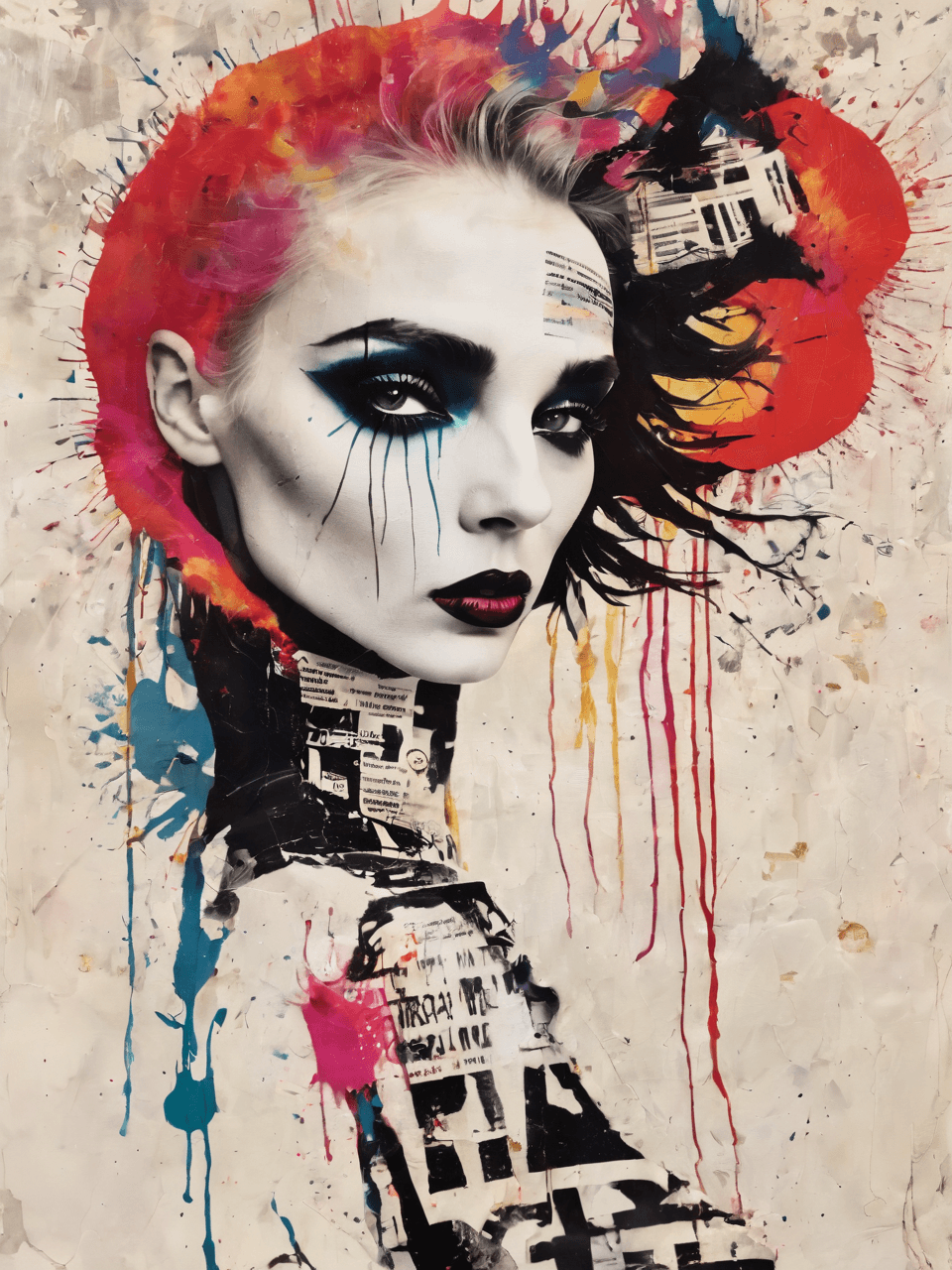 AI generated: Jarek Kubicki and Ron Deri style. SOCIAL AWARENESS+PUNK ROCK+REVOLUTION, torn headlines, typeography...