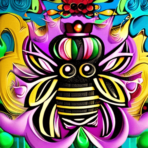 AI generated: "TEXT FONT COMIC SANS 36 :" Queen Bee's Digital Media ": colorful splash art theme intricately detai...