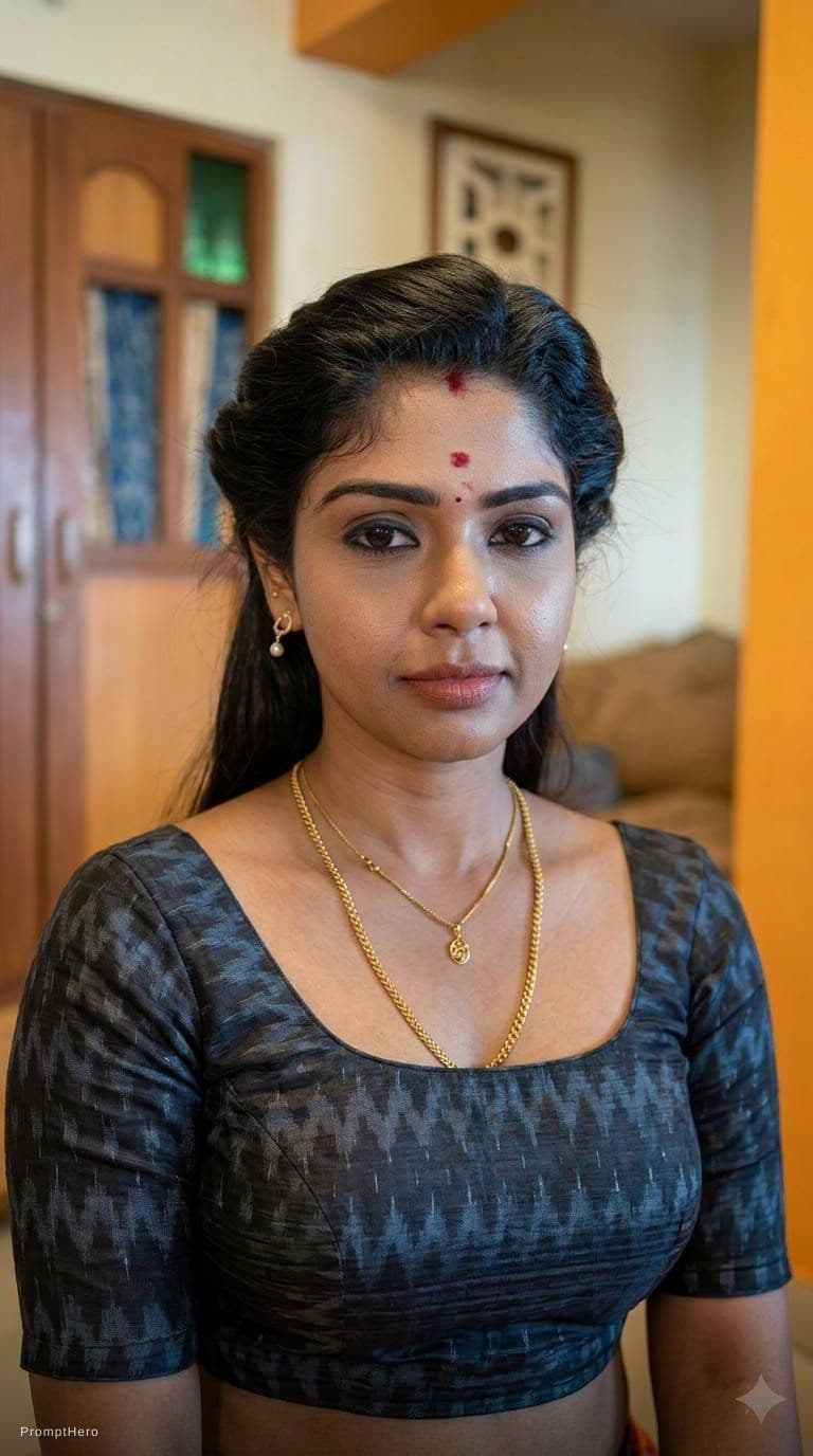 AI generated: Aunty in her blouse only 