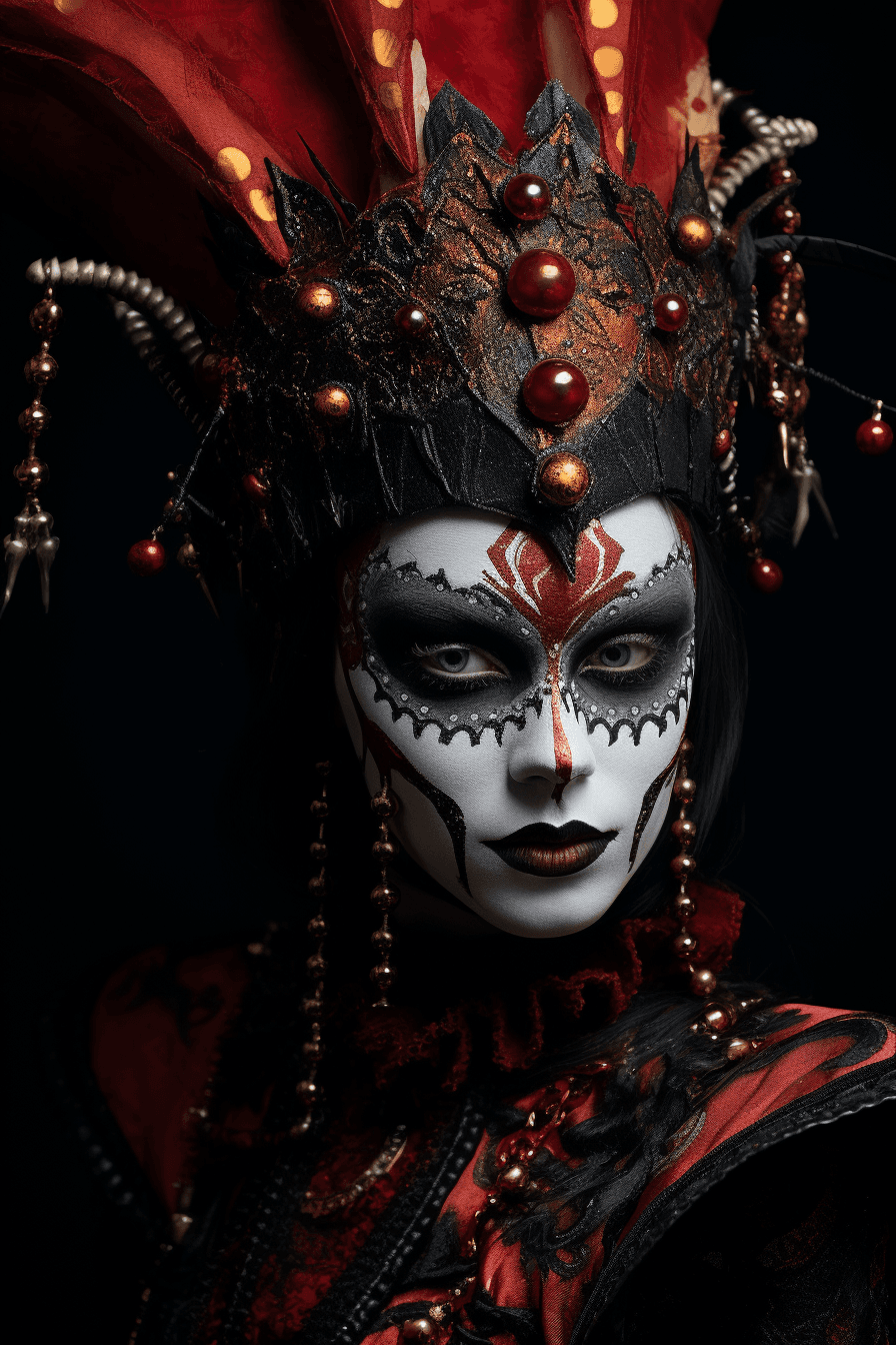 AI generated: female punk clown, in the style of dark and dramatic chiaroscuro portraits, gothic dark and ornate, ...