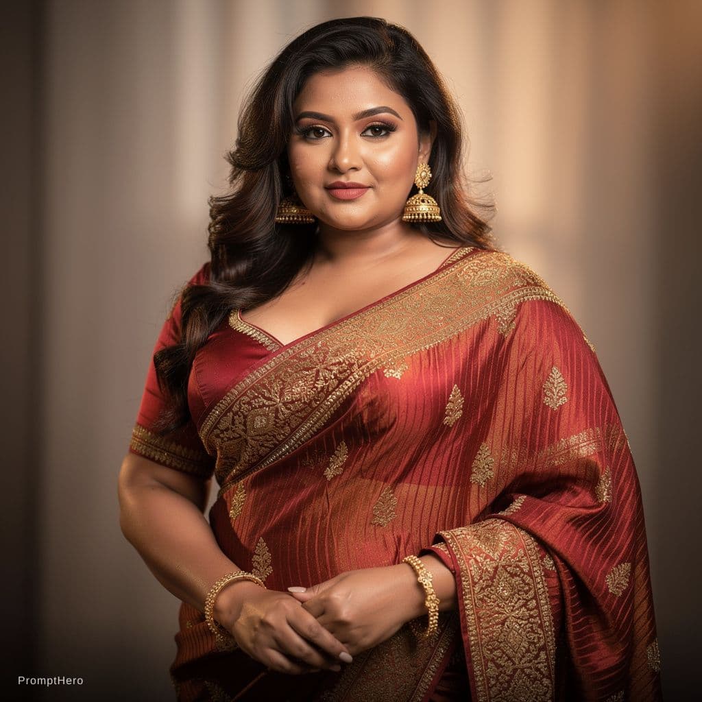 AI generated: Hot indian woman huge chest wearing bra and saree