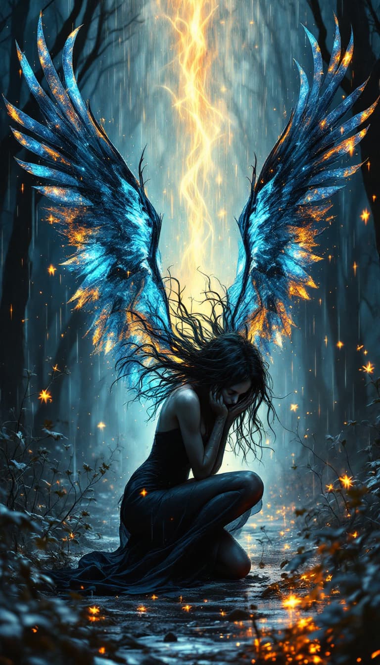 AI generated: ((("Dark Phoenix"))) gothic font text style, holographic foil quill paper art style, 3D, HDR Dark Fa...