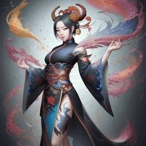 AI generated: showcase the magnificence of ningguang from genshin impact, colorful masterpiece, 1woman, with scale...