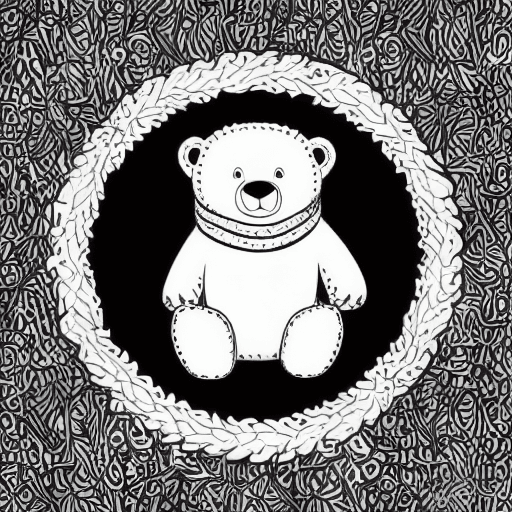 AI generated: cute polar bear wearing a ribbon COLR_001, vector art, white background, coloring book, line art, hi...
