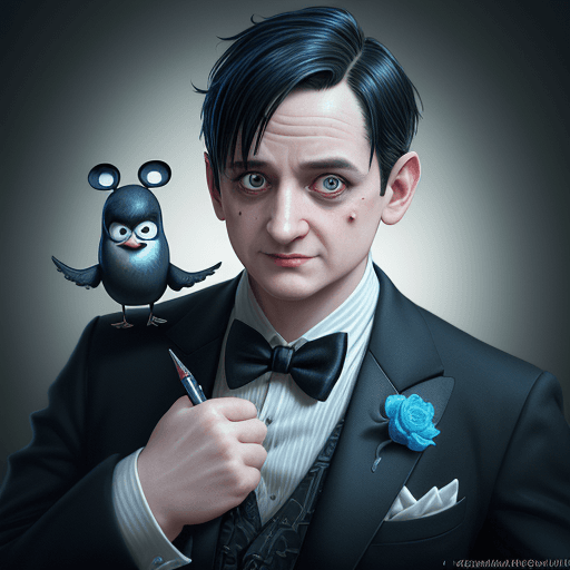 AI generated: cute Oswald Cobblepot, poses , pixar, cgi, intricate details, elaborate, vibrant, action pose, wide ...
