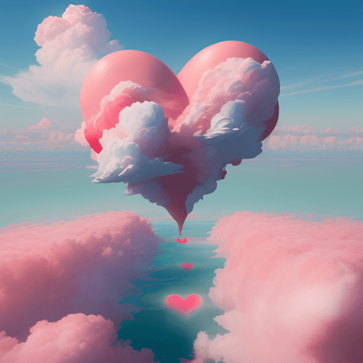 AI generated: a red heart in the clouds over water, in the style of zbrush, light pink and sky-blue, i can't belie...
