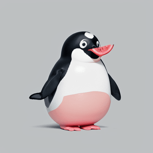 AI generated: cute chubby penguin uplifting huge watermelon, no light, plain drawing style