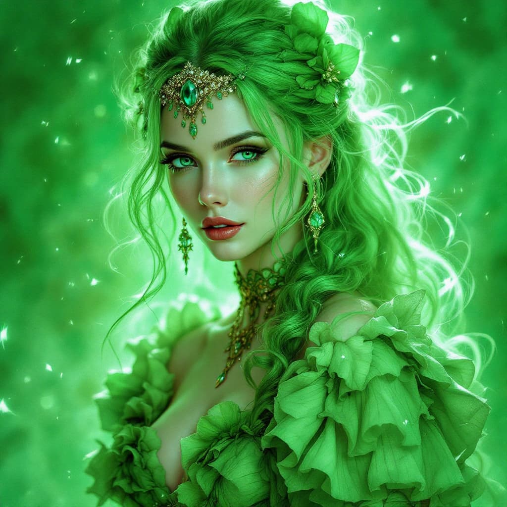 AI generated: un personaje 
 de fantasia dulce de color verde