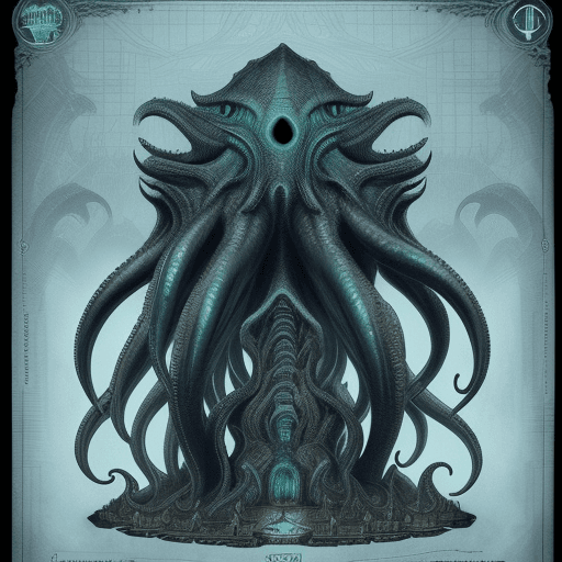 AI generated: Blue print of massive scale Cthulhu, the legendary creature, from universe of Lovecraft
