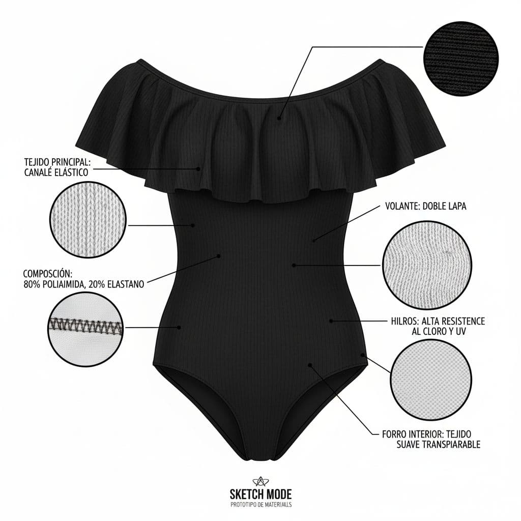AI generated: créame una imagen de un bañador de mujer en un dibujo plano tipo sketch, quiero que el dibujo muestr...