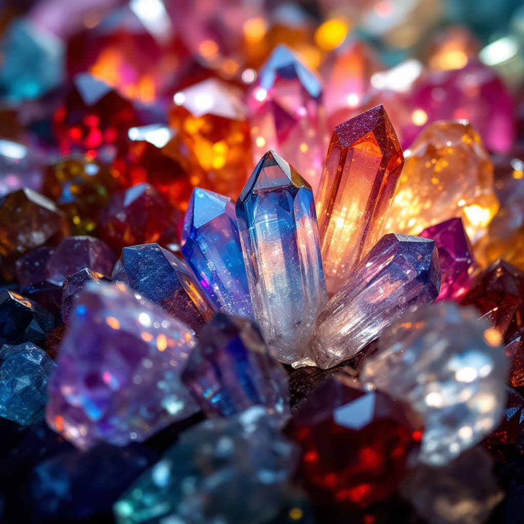 AI generated: coloured crystals bunched close together, dramatic lighting