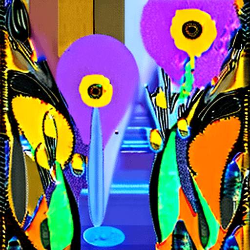 AI generated: Abstract, enchanted forest, floral,weeping willow trees, crystal clusters, cute baby black wolf Pups...