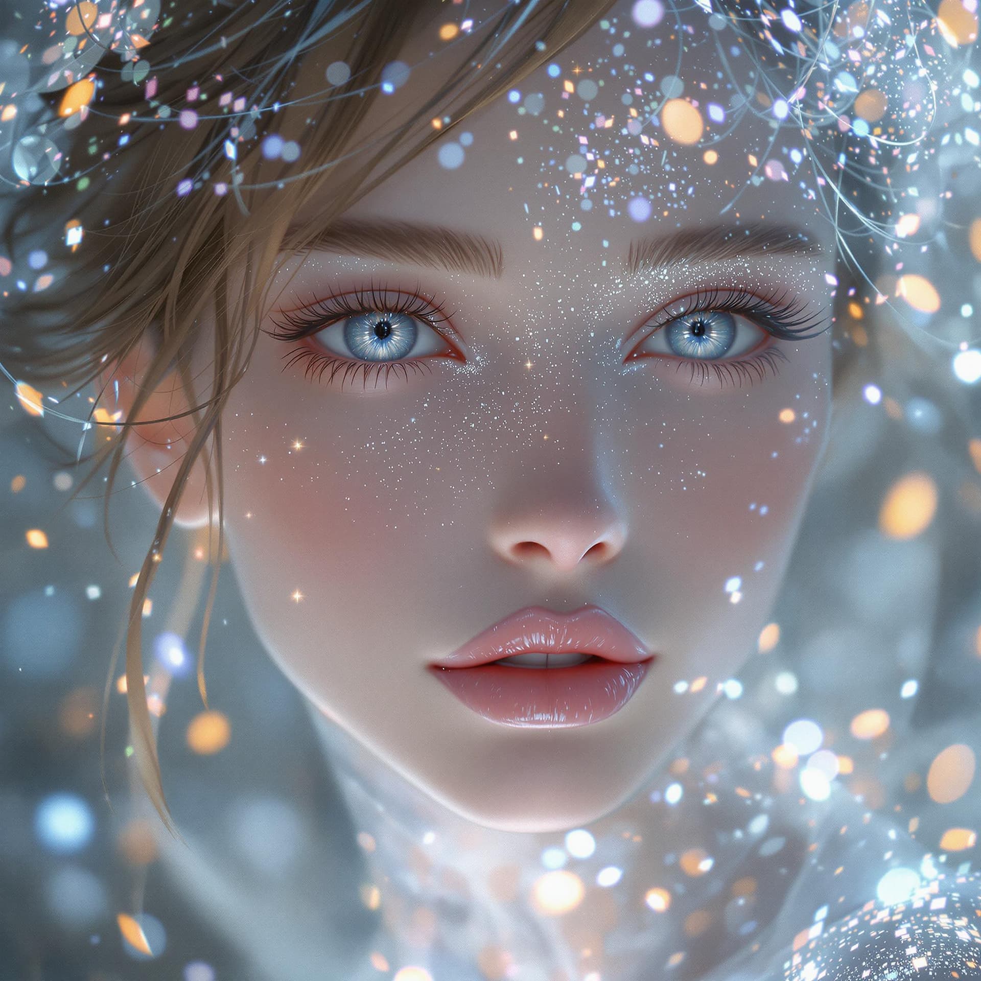 AI generated: Full body, Small highly detailed incorporeal fairy made of silvery light, Bokeh pollen specs multico...