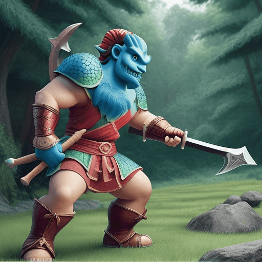 AI generated: dragon warrior with battle axe
