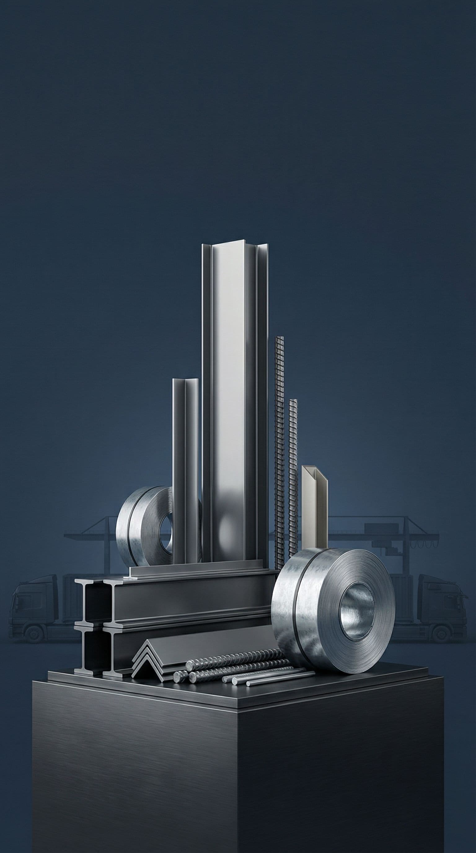 AI generated: An ultra-luxury minimalist advertising poster for an international steel export trading company, foc...