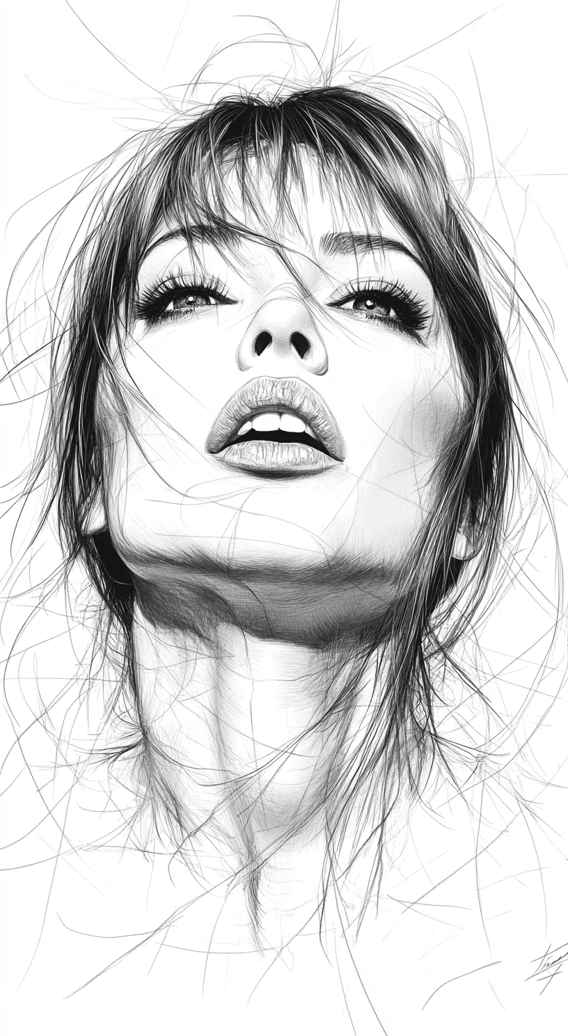 AI generated: sketch of a woman's face, expressive line-work, in the style of beautiful portraits --chaos 55 --ar ...