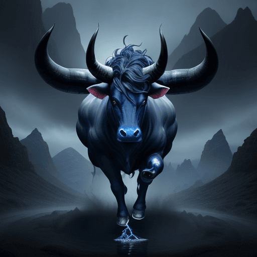 AI generated: A giant mythical creature resembling a one-legged bull, with a massive single eye in the center of i...