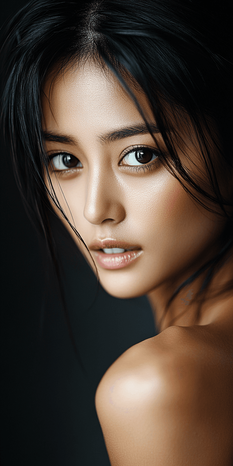 AI generated: high definition photo, stunning Asian model, close-up, in the style of Asian beauty standards, photo...