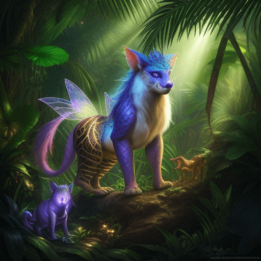 AI generated: fantasy animal in the jungle, closeup, ultra detailed, fairy lighting, photorealistic, bright colors...