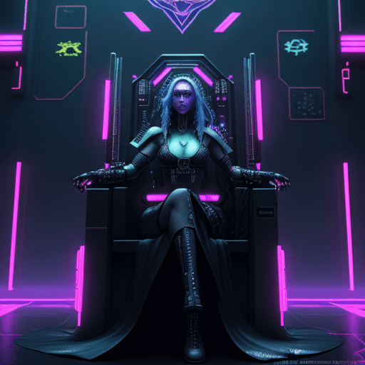 AI generated: Cyberpunk the high priestess Tarot Card, , High Contrast, Neon, Cyberpunk, Futuristic, Sci Fi, Borde...