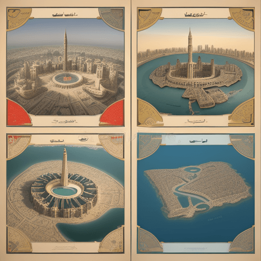 AI generated: Design a poster made up of 3 sections , with a historical place names theme , the design need to be ...