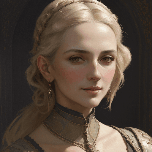 AI generated:  professional portrait of XII century woman, happy look, XII century, heavy brushstrokes, textured p...