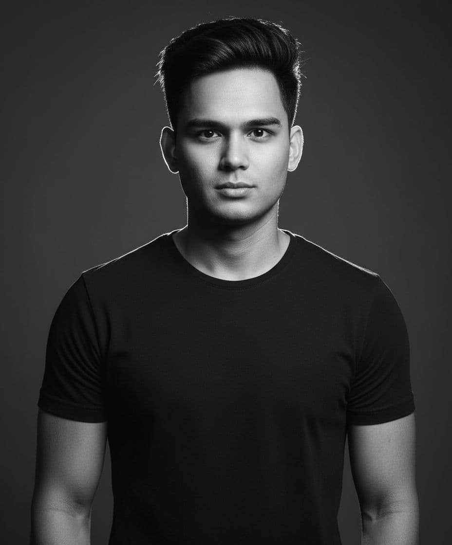 AI generated: black and white photography, fashion editorial, a close up portrait of the model (keep same face sha...