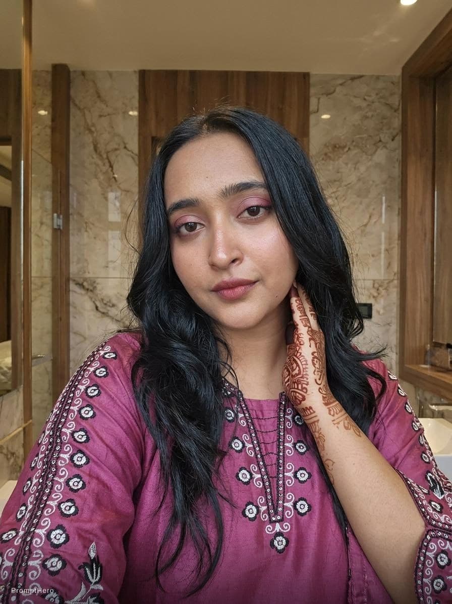 AI generated: Ultra-realistic cinematic close-up portrait of the exact same young South Asian woman from the refer...