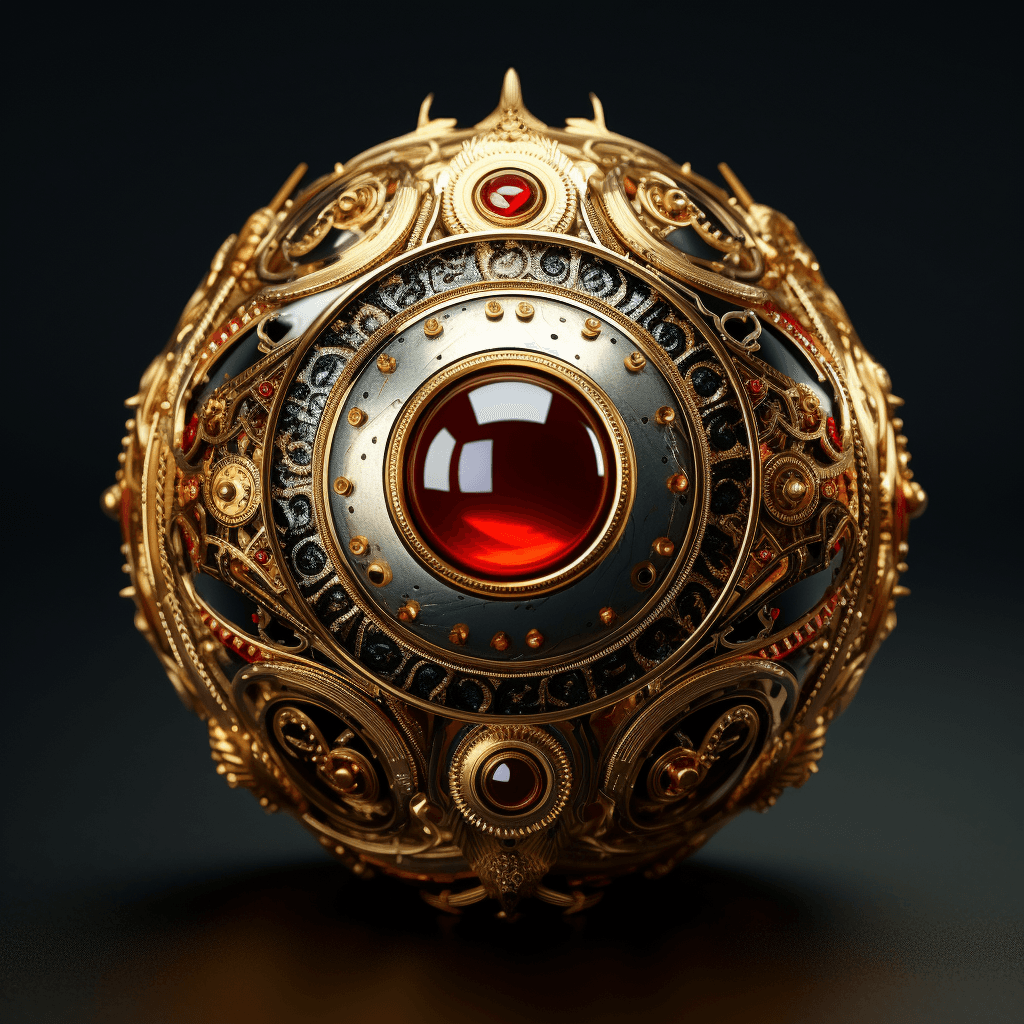 AI generated: jewelry design of an eyeball made of fine gold, precious stones, rare, collectables, museum item, in...