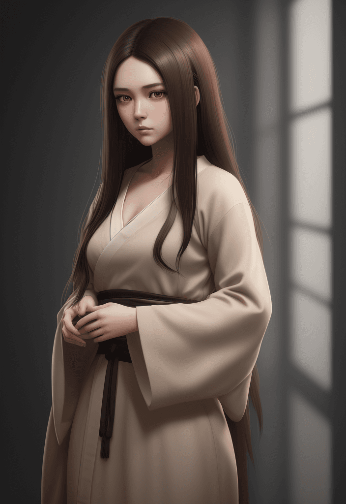 AI generated: a beautiful girl with brown hair and long black hair, in the style of unreal engine 5, japanese phot...