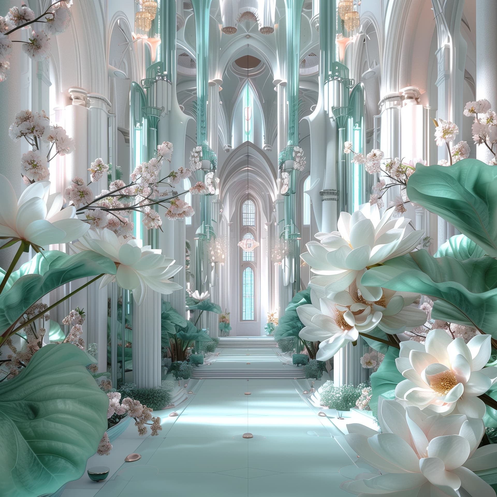 AI generated: Heavenly architecture with Divine inspiration in its design, harmonious balancing of light and shado...