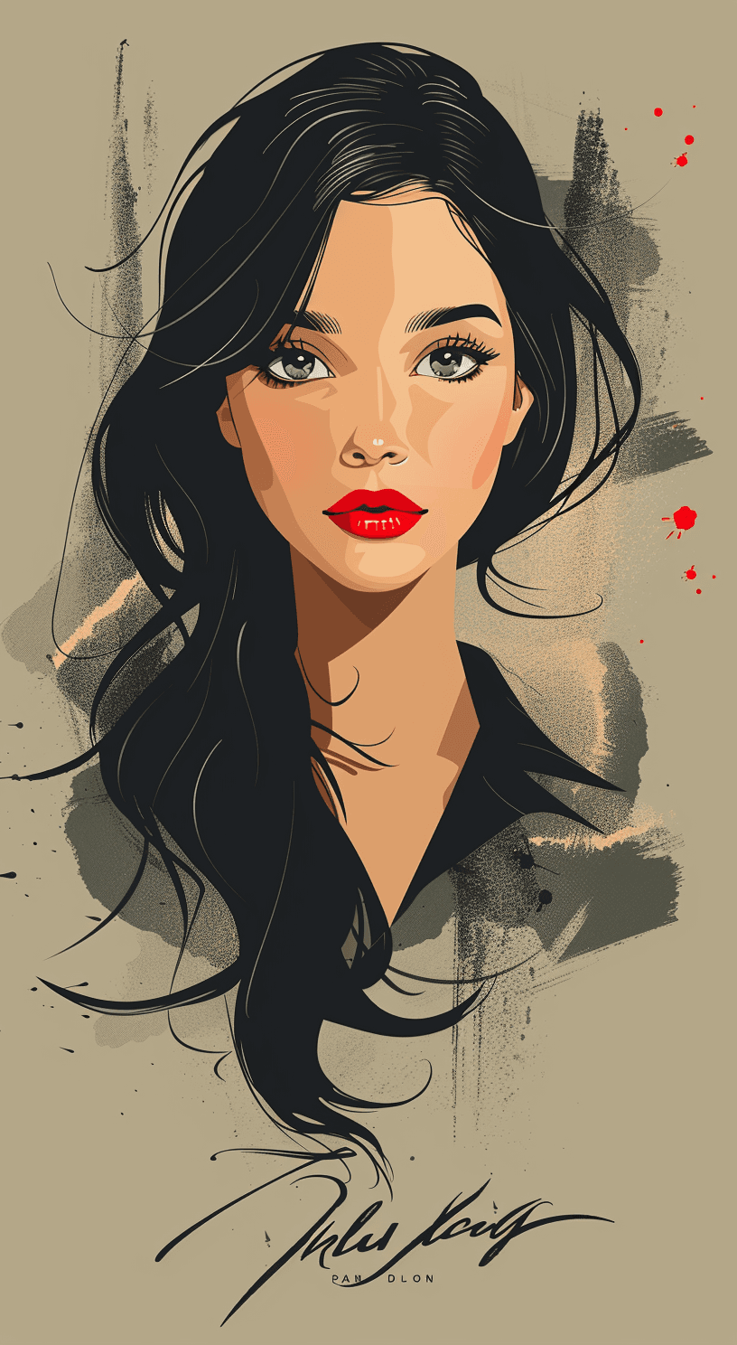 AI generated: Vintage fashion poster of an elegant woman with black hair, drawn in the style of Paul Kenton, featu...