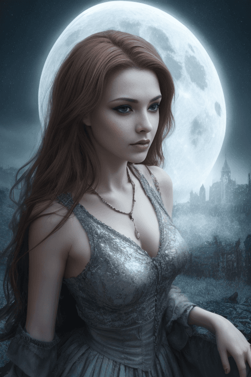 AI generated: stunning, fantasy, beautiful girl, medieval london, theatre, werewolf, Victoria Frances, luis royo, ...