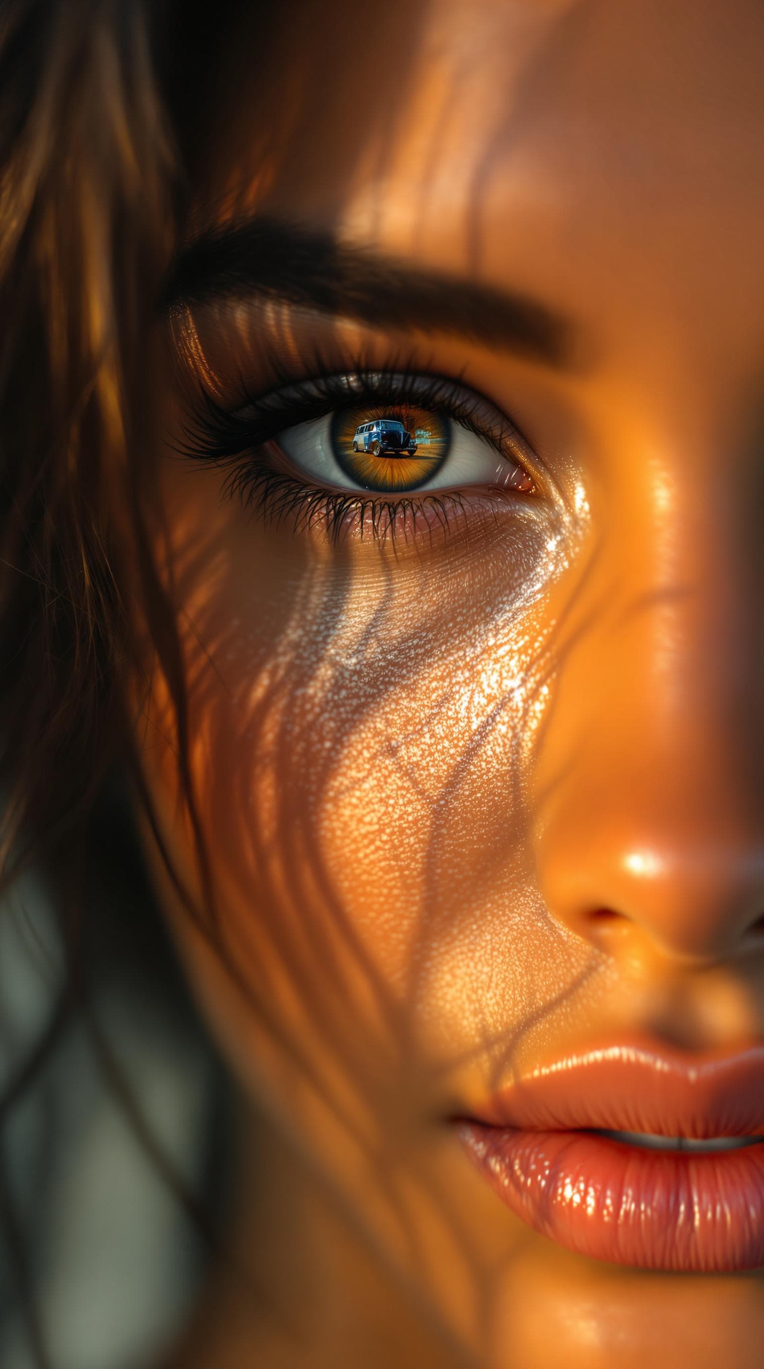 AI generated: a photo realistic close up photo of a beautiful Brazilian dark haired woman's  full face and eyes. T...