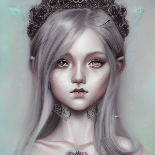 AI generated: a girl  young queen, gótic dark, white hair, realistic, ornamentals, steampunk victorian style, past...