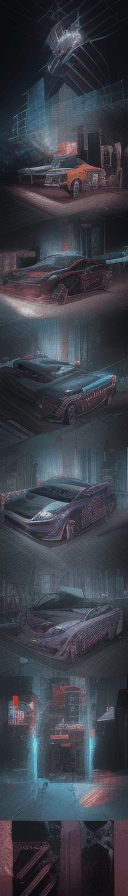 AI generated: A cyberpunk-style scene set at night, in the future, showing a heavily tuned Changan Alsvin car. The...