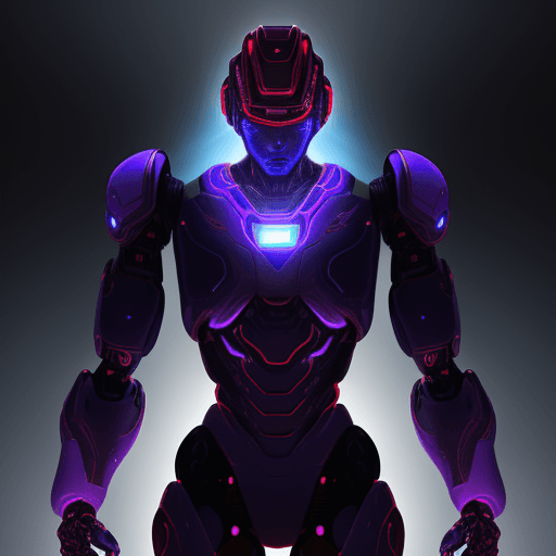AI generated: Advanced herculean humanoid robot with intricate metallic detailing, glowing red accents, and a high...