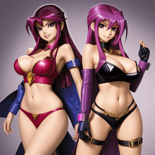 AI generated: Mai Valentine from Yugioh alongside Akiza Iziniski from Yugioh dressed up as sexy cops