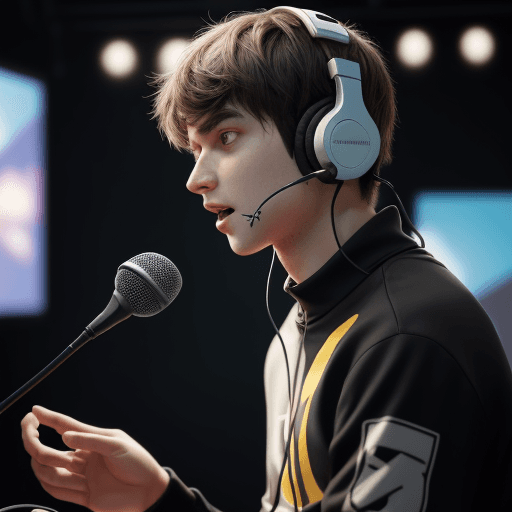 AI generated: the guy who is wearing headphones speaks into the microphone plays a game and conducts a live broadc...
