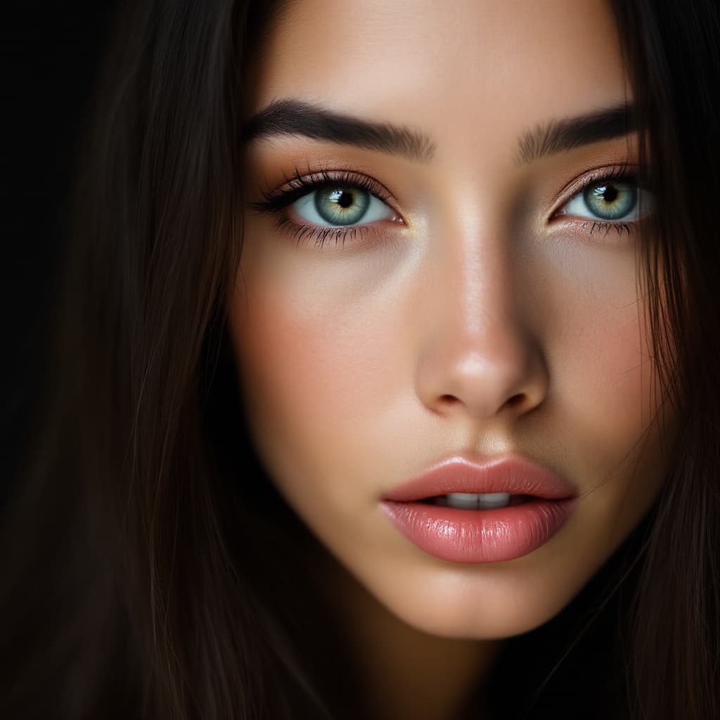 AI generated: Close-up portrait of a mixed race woman, the father is European and the mother is Asian, she with lo...