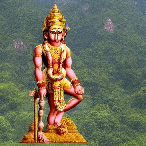 AI generated: generate a statue of hanuman sitting at peak of hill  