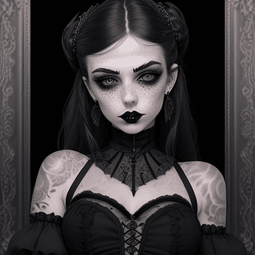 AI generated: beautiful 17yo young gothic girl with tattoos and piercings in black lace dress,pale with beautiful ...