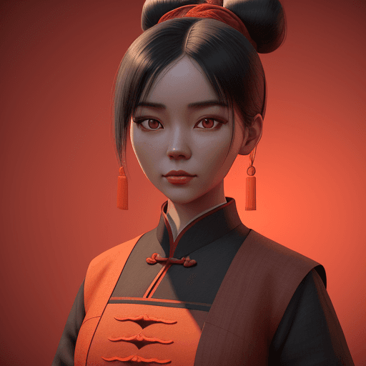 AI generated: 3D art, C4D, IP image, full-frontal portrait, a Chinese girl with black hair, wearing traditional Ch...