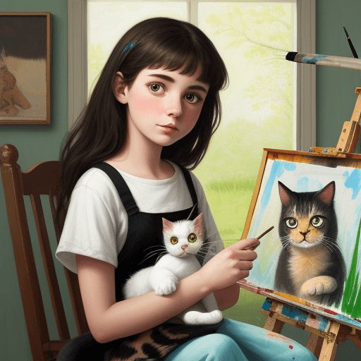 AI generated: girl with painting and have cat 