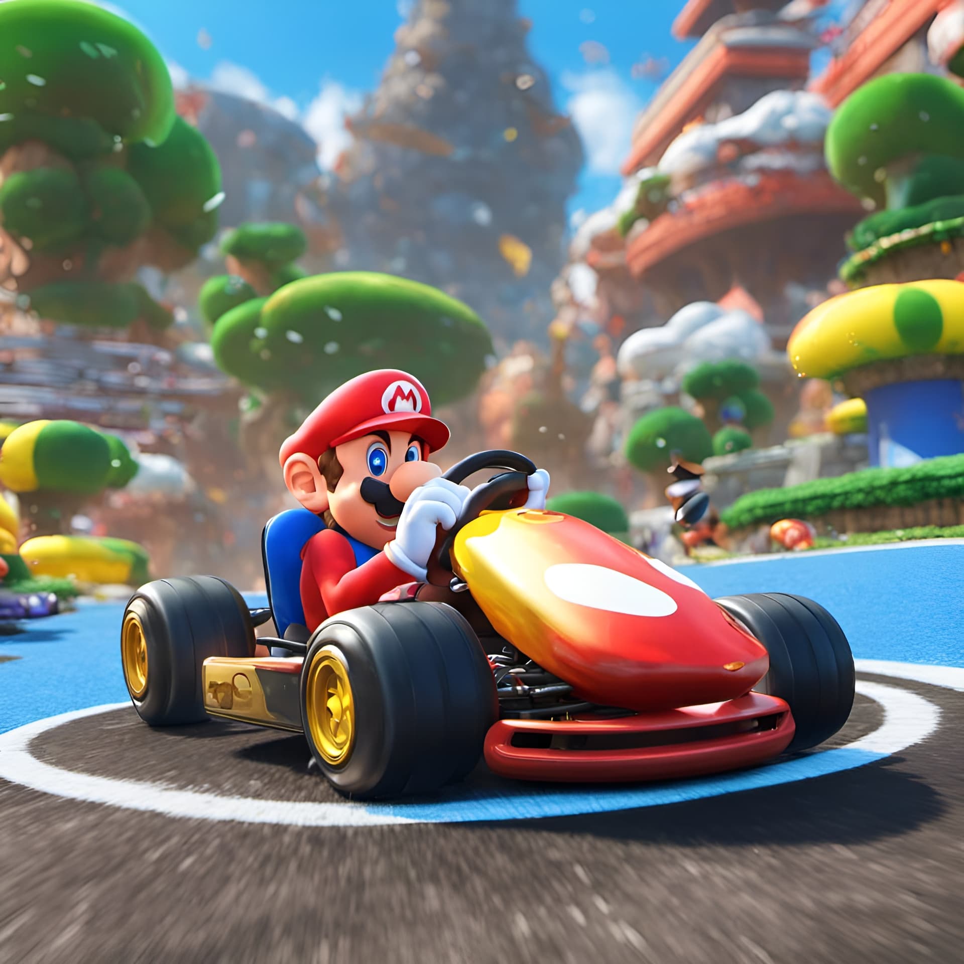 AI generated: super mario kart from super mario kart delux 8, colorful, unique, amazing view, awesome detail, illu...
