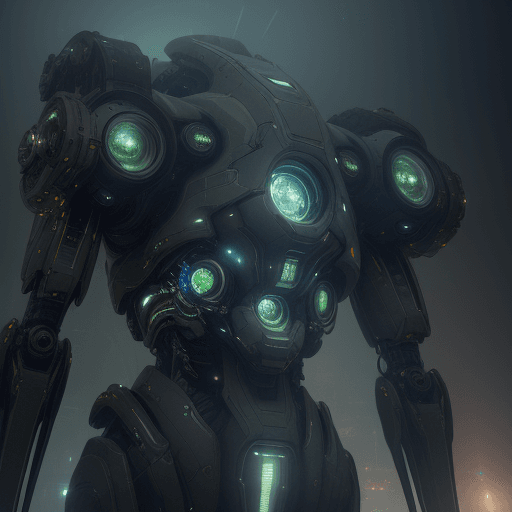 AI generated: rendering, front view, upper body, hi-tech and strange body with complex system equipment with detai...